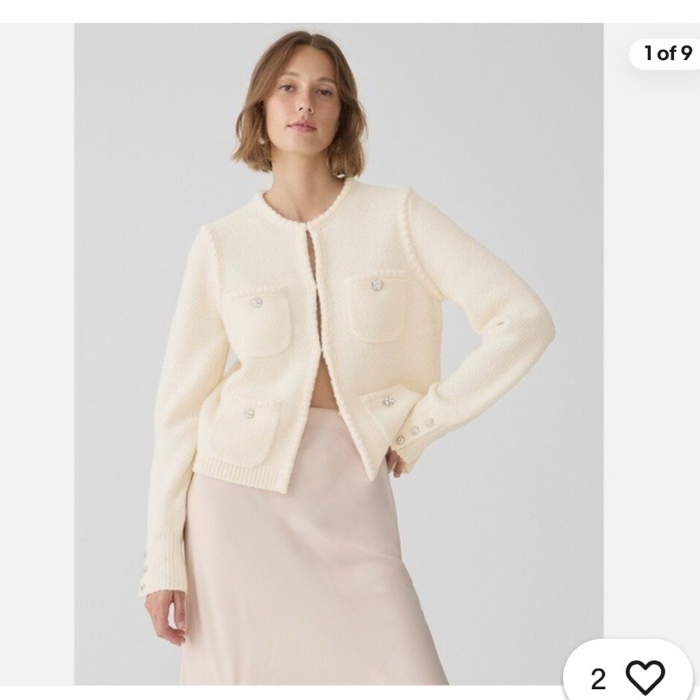 J.Crew Odette Sweater Lady Jacket with Jewel Buttons Size Large BV762
